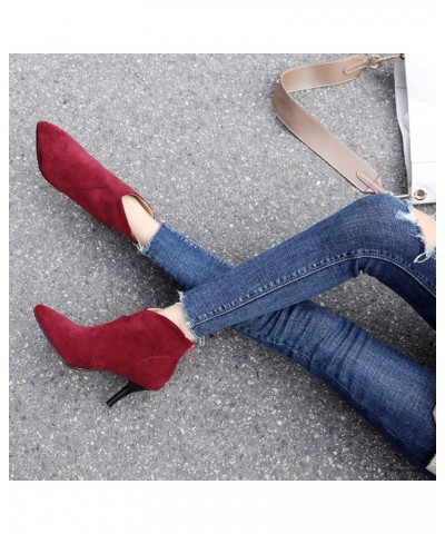 Womens Stiletto High Heels Ankle Booties Pointed Toe Zipper Sexy Western Boot Elegant Solid Short Shoes for Wedding Red $22.4...