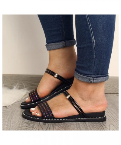 thong sandals for women low heel womens slip flat sandals comfy sandals for women wedding shoes Z 03-black $11.96 Sandals