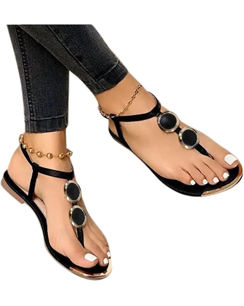 Beach Sandals Summer Sandals Fashion Lace Strap Flip Sandal for Women Slip On Flat Shoe Black $15.05 Sandals