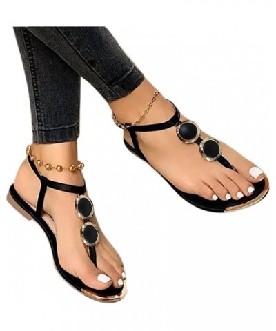 Beach Sandals Summer Sandals Fashion Lace Strap Flip Sandal for Women Slip On Flat Shoe Black $15.05 Sandals