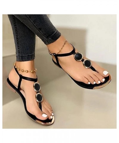 Beach Sandals Summer Sandals Fashion Lace Strap Flip Sandal for Women Slip On Flat Shoe Black $15.05 Sandals