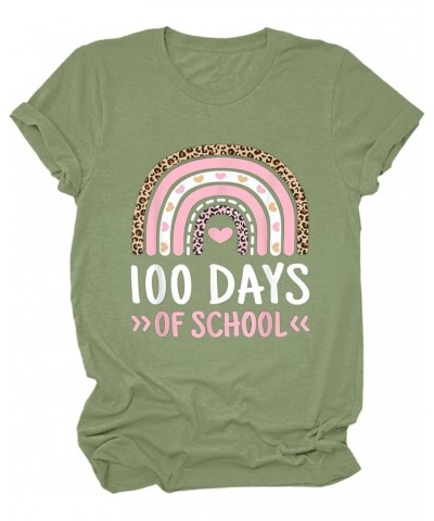 Women Casual Fashion Shirt Women Teacher Shirts 100th Day of School T Shirt Causal Inspirational Tops Long Sleeve Green $11.5...