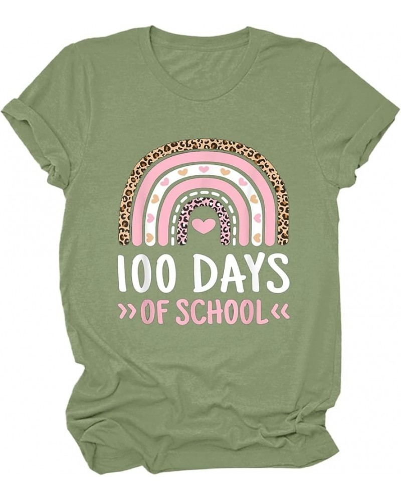 Women Casual Fashion Shirt Women Teacher Shirts 100th Day of School T Shirt Causal Inspirational Tops Long Sleeve Green $11.5...