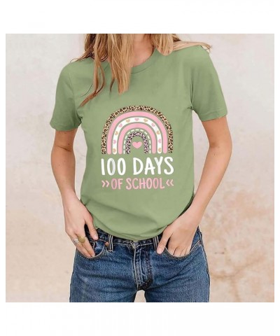 Women Casual Fashion Shirt Women Teacher Shirts 100th Day of School T Shirt Causal Inspirational Tops Long Sleeve Green $11.5...