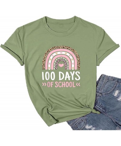 Women Casual Fashion Shirt Women Teacher Shirts 100th Day of School T Shirt Causal Inspirational Tops Long Sleeve Green $11.5...