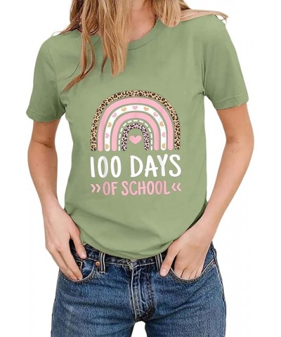 Women Casual Fashion Shirt Women Teacher Shirts 100th Day of School T Shirt Causal Inspirational Tops Long Sleeve Green $11.5...