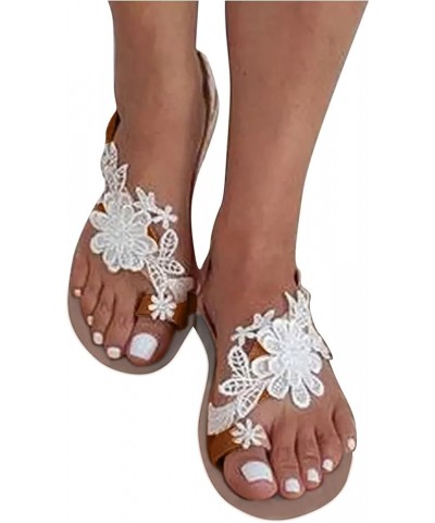 Sandals for Women Dressy Wedding Roman Toe Ring Wedding Sandals Floral Lace Slip On Flat Sandals Retro Thong Sandals, White $...