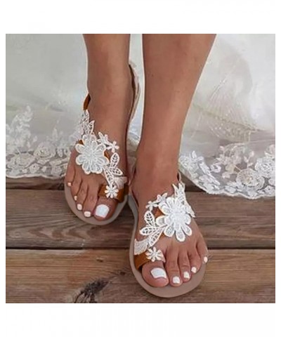 Sandals for Women Dressy Wedding Roman Toe Ring Wedding Sandals Floral Lace Slip On Flat Sandals Retro Thong Sandals, White $...