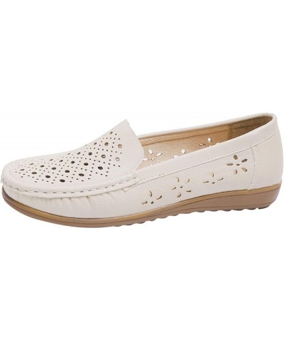 Women's Pump Shoe Comfy Almond Toe Slip-On Ceremonies Flats Hollow Breathable Pumps-Shoes for Ladies Beige $25.79 Pumps