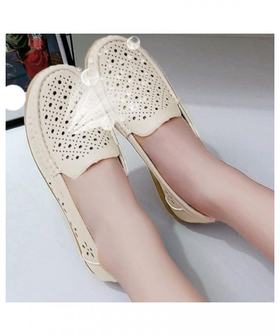 Women's Pump Shoe Comfy Almond Toe Slip-On Ceremonies Flats Hollow Breathable Pumps-Shoes for Ladies Beige $25.79 Pumps