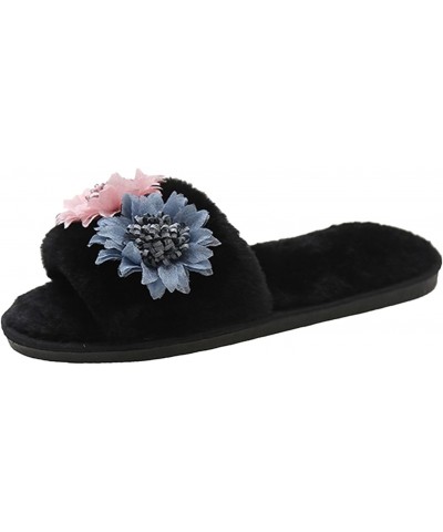 Pink Slippers For Women Flowers Decorated Soft Plush Slippers Home Warm Cotton Slippers Slippers For Women Fuzzy Animal (Blac...