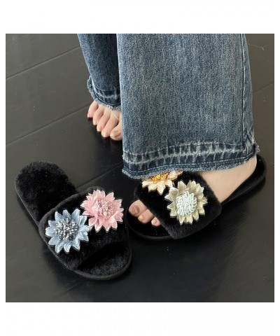 Pink Slippers For Women Flowers Decorated Soft Plush Slippers Home Warm Cotton Slippers Slippers For Women Fuzzy Animal (Blac...