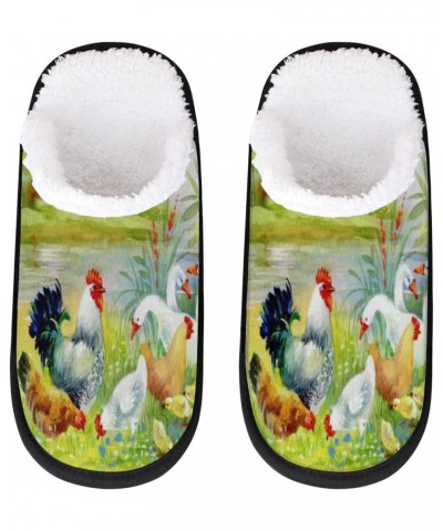 Farmhouse Hen Dusk House Slippers for Women Men, Rooster Animal Fuzzy Plush Slippers Socks Non-Slip Indoor Spa Hotel Travel H...