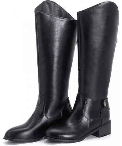 Women Zip Tall Boots Women Chunky Heel Riding Bots Women Round Toe Winter Riding Boots Black $34.80 Boots