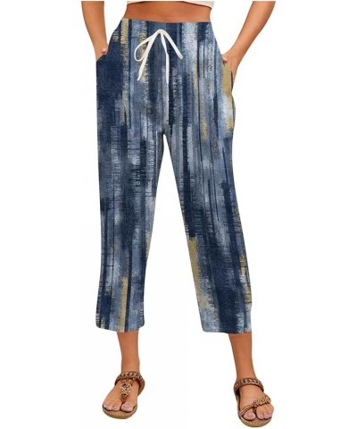 Women's Casual Printed Drawstring Belt Loose Casual Pants Blue - 2024 Pants for Women $11.75 Sandals