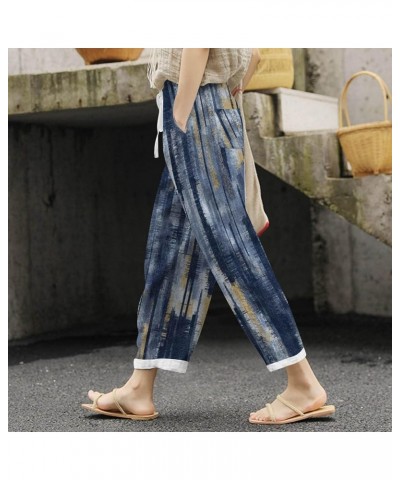 Women's Casual Printed Drawstring Belt Loose Casual Pants Blue - 2024 Pants for Women $11.75 Sandals