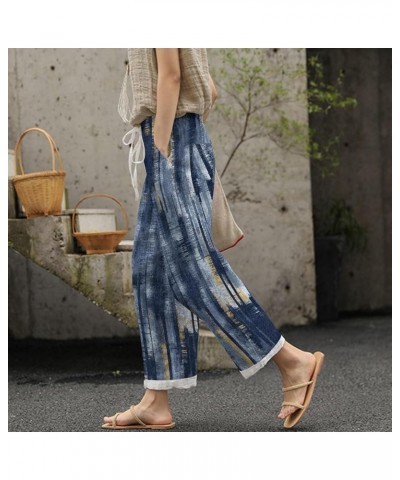 Women's Casual Printed Drawstring Belt Loose Casual Pants Blue - 2024 Pants for Women $11.75 Sandals