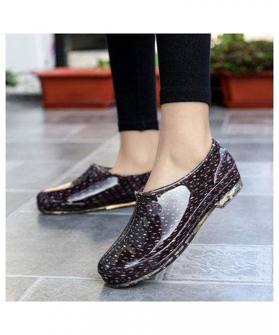 Non-Slip Casual Waterproof Rain Women Toe Shoes Round Slip-On Heel Boots Women's casual shoes Black $13.46 Loafers & Slip-Ons