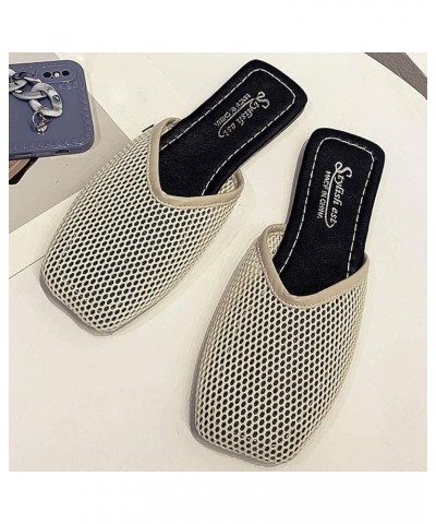 Women Breathable Open Toe Slippers Flat Mesh and Summer Casual Sandals Toe Slipper Empty Baotou Back Women's Slipper (Beige, ...