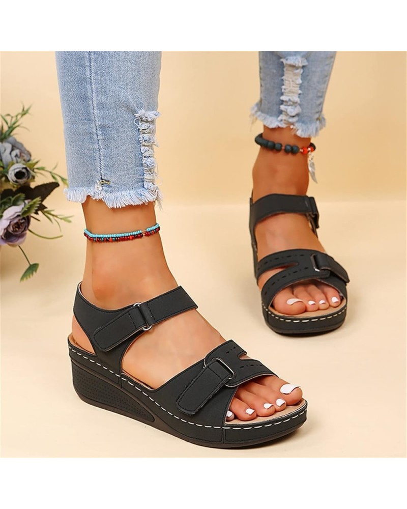 Wedge Sandals for Women with Arch Support Soft Sole Orthopedic Open Toe Sandals Summer Outdoor Hook Loop Ankle Strap Anti Sli...