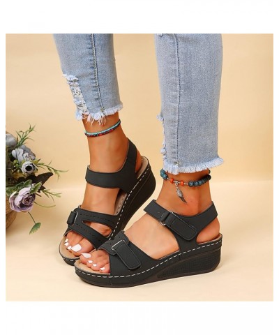 Wedge Sandals for Women with Arch Support Soft Sole Orthopedic Open Toe Sandals Summer Outdoor Hook Loop Ankle Strap Anti Sli...