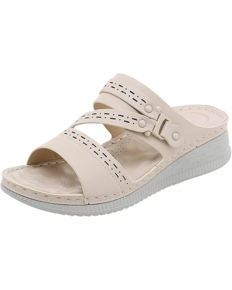 Sandals for Women Breathable Heel Arch Women's Athletic Outdoor Sandals Hiking Round Toe Beige $18.55 Athletic Shoes