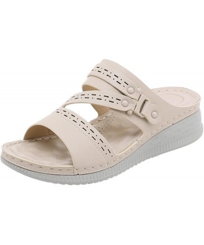 Sandals for Women Breathable Heel Arch Women's Athletic Outdoor Sandals Hiking Round Toe Beige $18.55 Athletic Shoes