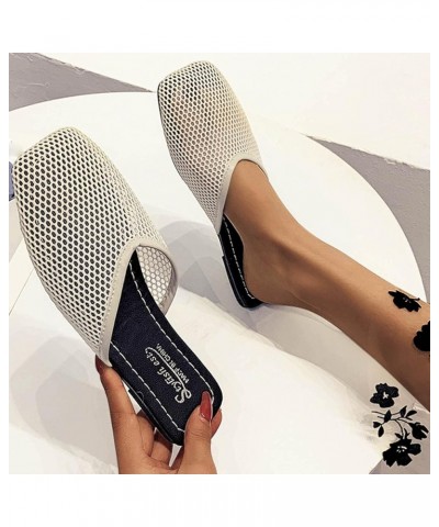 Women Breathable Open Toe Slippers Flat Mesh and Summer Casual Sandals Toe Slipper Empty Baotou Back Women's Slipper (Beige, ...