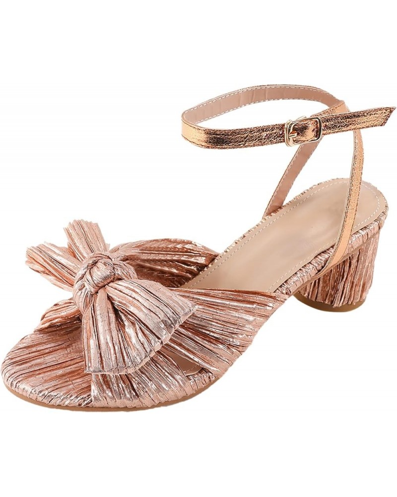 Open Toe Spring Summer Beach Sandals for Women Lace Bowknot Wedding Sandals Chunky High Heel Slippers W Rose Gold $28.60 Athl...