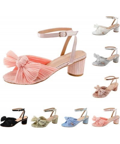 Open Toe Spring Summer Beach Sandals for Women Lace Bowknot Wedding Sandals Chunky High Heel Slippers W Rose Gold $28.60 Athl...