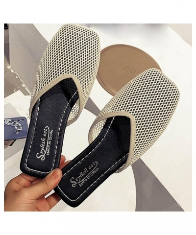 Women Breathable Open Toe Slippers Flat Mesh and Summer Casual Sandals Toe Slipper Empty Baotou Back Women's Slipper (Beige, ...