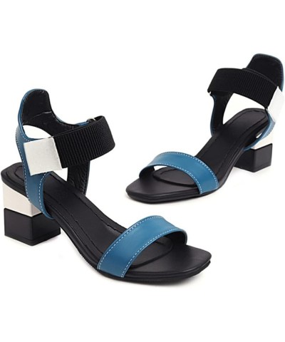 Heels for Women Pump Heeled Sandals Ladies Fashion Blocking Leather Open Toe Hook Loop Thick High Heeled Sandals Blue $18.22 ...