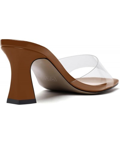 Womens Fashion Slip On Dress Party Open Toe Clear Patent Block Mid Heel Heeled Sandals 2.5 Inch Brown $36.93 Sandals