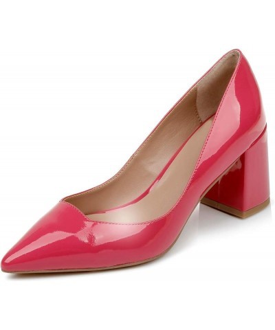 Women's Chic Pointed Toe Block Chunky High Heel Pumps Slip on Patent Leather Loafers Shoes for Party Office Magenta $46.98 Pumps