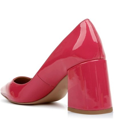 Women's Chic Pointed Toe Block Chunky High Heel Pumps Slip on Patent Leather Loafers Shoes for Party Office Magenta $46.98 Pumps