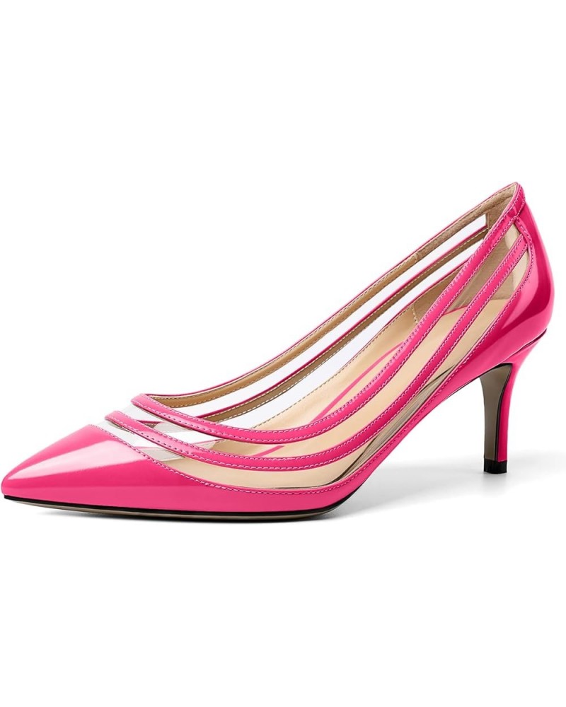 Womens Pointed Toe Pumps Low Kitten Dressy Heels Clear Pumps Slip On Wedding Bridal Dress Shoes Hot Pink $14.35 Pumps