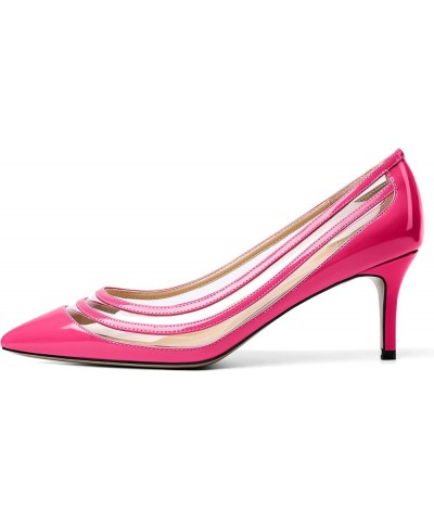 Womens Pointed Toe Pumps Low Kitten Dressy Heels Clear Pumps Slip On Wedding Bridal Dress Shoes Hot Pink $14.35 Pumps