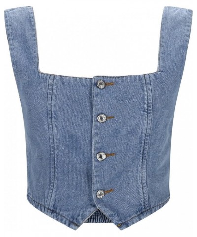 Top Set Women Casual Loose Comfortable Sleeveless Vest Crop Tops Teen Girls Blue - Women Fashion Denim Vest $11.18 Athletic S...