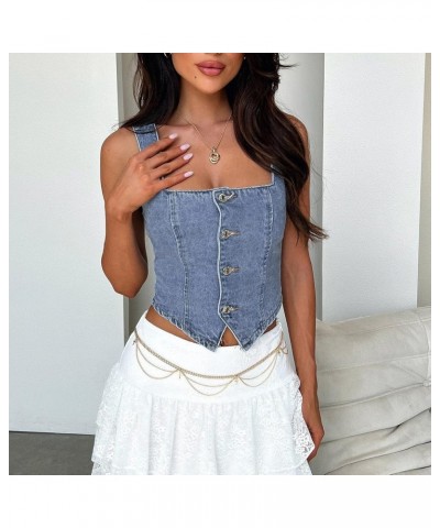 Top Set Women Casual Loose Comfortable Sleeveless Vest Crop Tops Teen Girls Blue - Women Fashion Denim Vest $11.18 Athletic S...