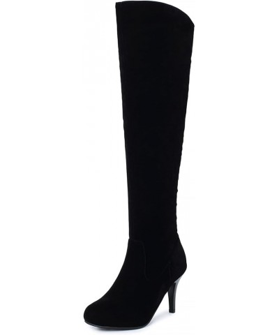 Women's Simple Stiletto Above the Knee Boots with Zipper Matt Black $30.59 Boots