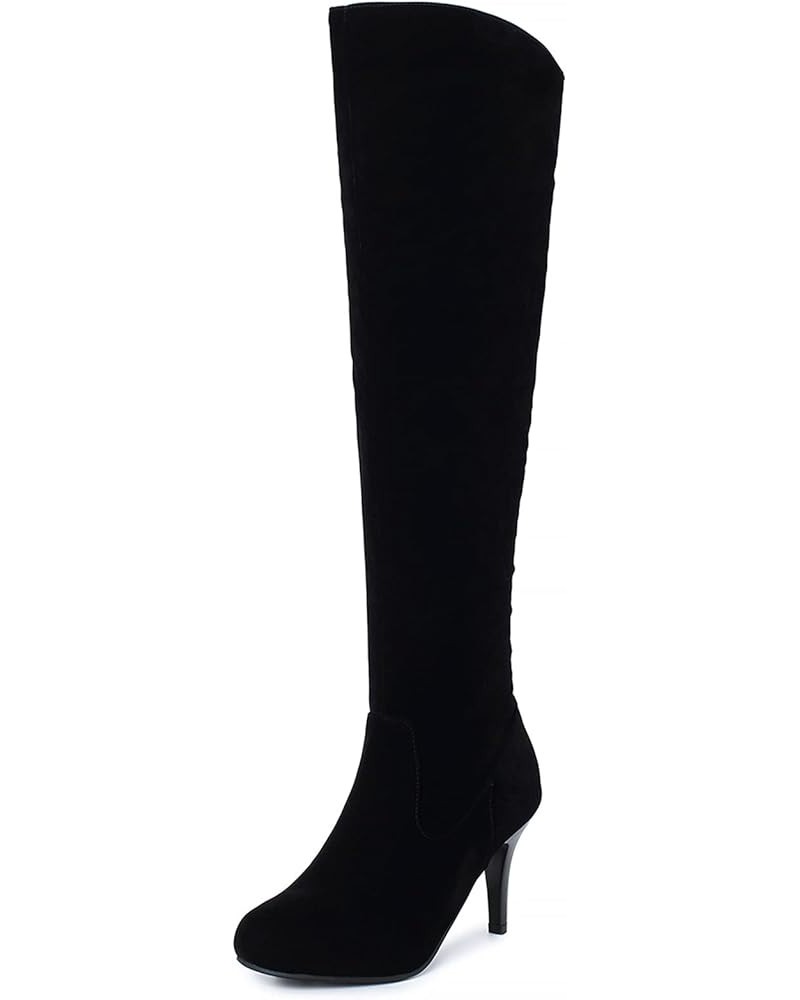 Women's Simple Stiletto Above the Knee Boots with Zipper Matt Black $30.59 Boots