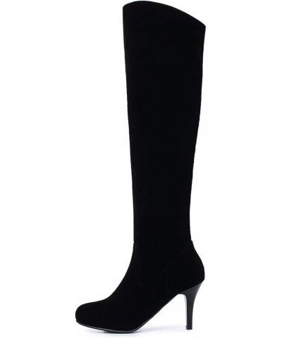 Women's Simple Stiletto Above the Knee Boots with Zipper Matt Black $30.59 Boots