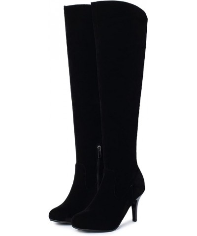 Women's Simple Stiletto Above the Knee Boots with Zipper Matt Black $30.59 Boots