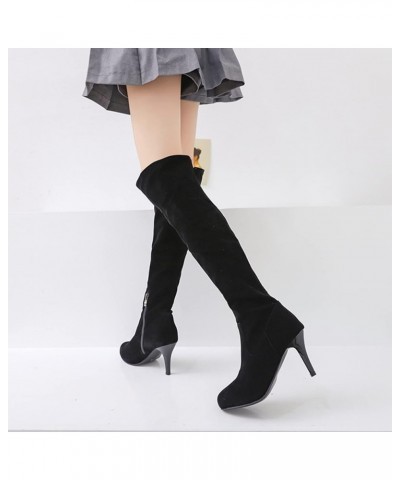 Women's Simple Stiletto Above the Knee Boots with Zipper Matt Black $30.59 Boots