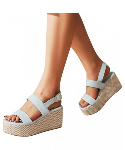 Women Roman lace up Platform Sandals Fish Mouth Thick Bottom Sandals Ladies Breathable Elastic Strap Slip on Light Blue 7 $21...