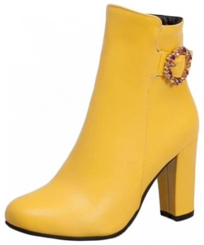 Women's Ankle Boots Are Fashionable, Comfortable, Elegant, Block Heel Boots, Spring and Autumn Round Toe High Heels Yellow $2...