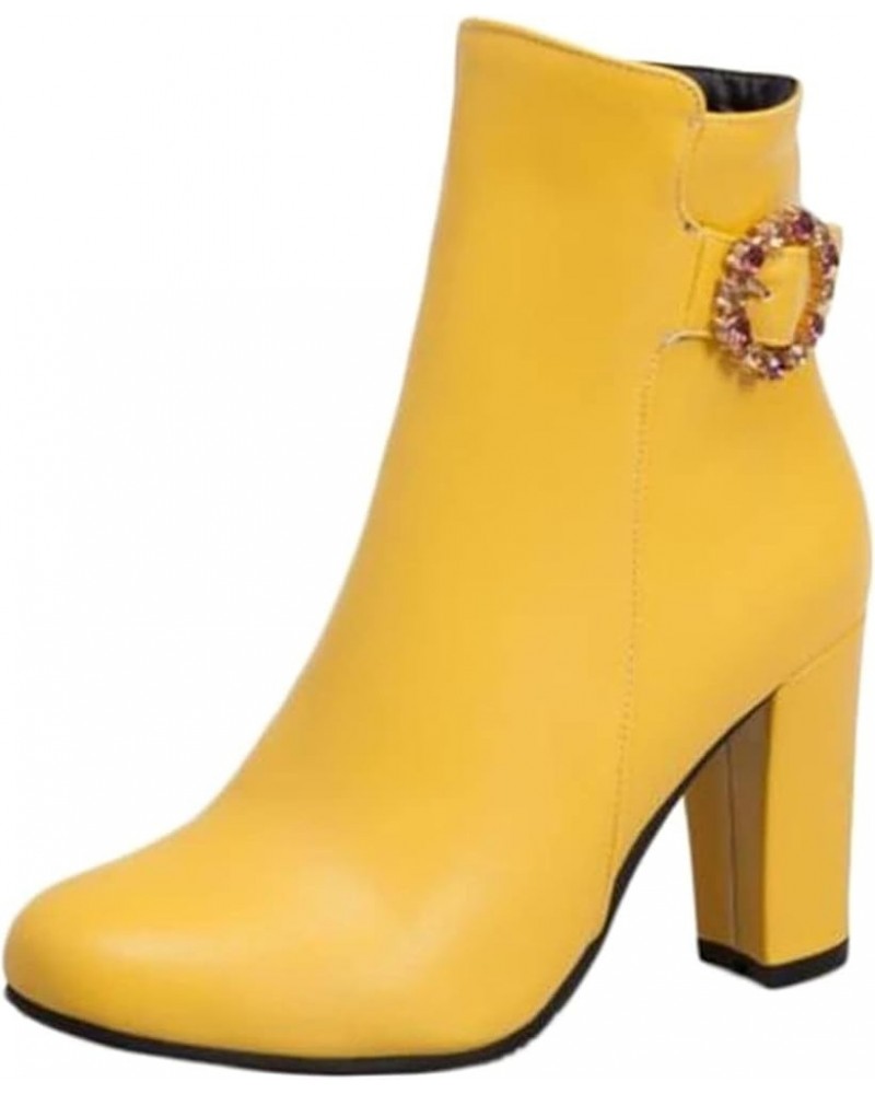 Women's Ankle Boots Are Fashionable, Comfortable, Elegant, Block Heel Boots, Spring and Autumn Round Toe High Heels Yellow $2...