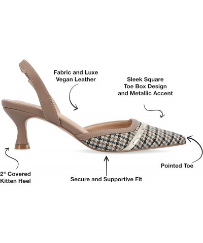 Womens Slip On Mule Houndstooth Kitten Heel Slingback Closed Pointed Toe Nellia Padded Pump Taupe Wide $19.78 Pumps