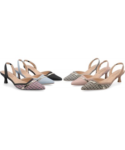 Womens Slip On Mule Houndstooth Kitten Heel Slingback Closed Pointed Toe Nellia Padded Pump Taupe Wide $19.78 Pumps