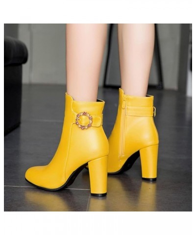 Women's Ankle Boots Are Fashionable, Comfortable, Elegant, Block Heel Boots, Spring and Autumn Round Toe High Heels Yellow $2...